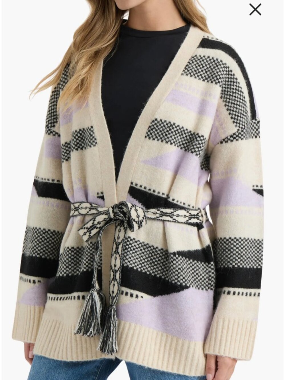 NVLT Bohemian Stripe Tie-Waist Multi-Colored Jacquard Cardigan XS NWT